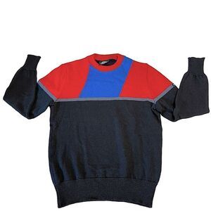 Vintage 90s Lido Sports Black Blue and Red Colorblock Sweater